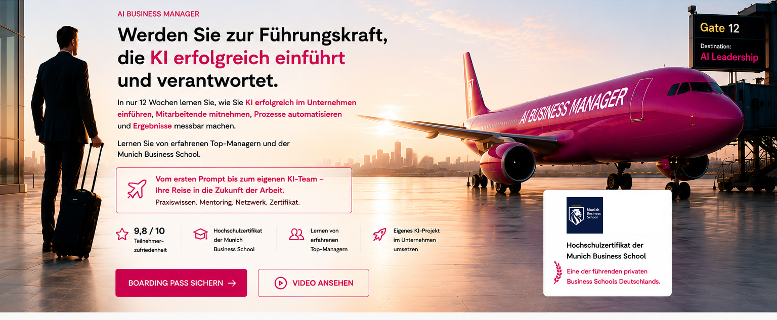 AI Business Manager: Werden Sie zur Führungskraft, die KI erfolgreich einführt und verantwortet.